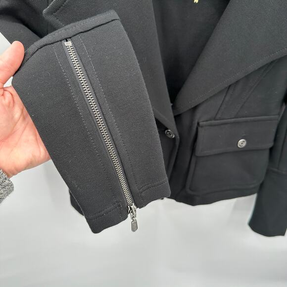 ANTHROPOLOGIE Sylvia Black Ponte Knit Zip Sleeve Moto Blazer Jacket // XS - Picture 8 of 11